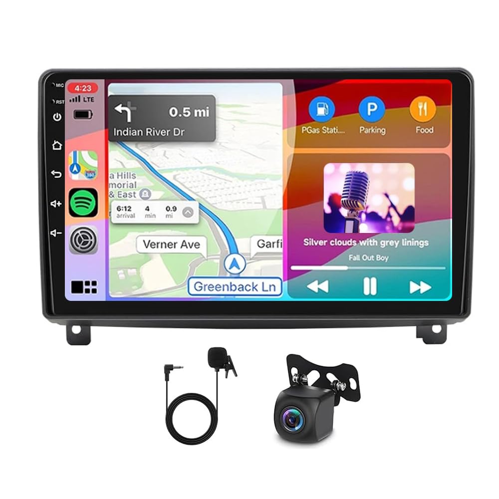Autoradio Double DIN 2+64G pour Peugeot 407 2004-2008 GPS avec Carplay sans Fil Android Auto 4 cœurs Autoradio 9 Pouces pour Peugeot Radio Android 14 Bluetooth WiFi FM SWC AHD Caméra de recul RDS/Dab