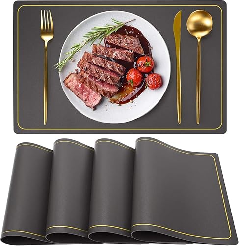 WEHVKEI - Juego de 4 manteles individuales grises impermeables, lavables para interiores, mesa de comedor, hogar, cocina, cena, manteles