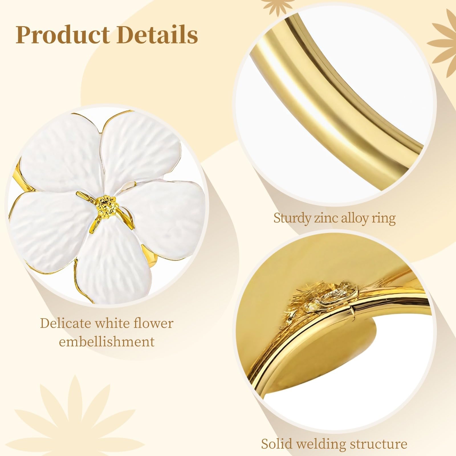 Lot de 36 ronds de serviette en forme de fleur blanche et dorée pour mariages, banquets, fêtes