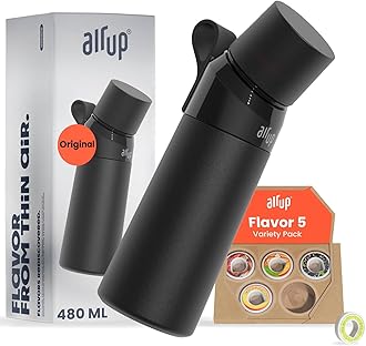AIR UP® Bottle Original Starter Set incl. pods in 5 flavours, sugar-free I 480ml insulated bottle with flavour, keeps water cold for 14 hours I Black