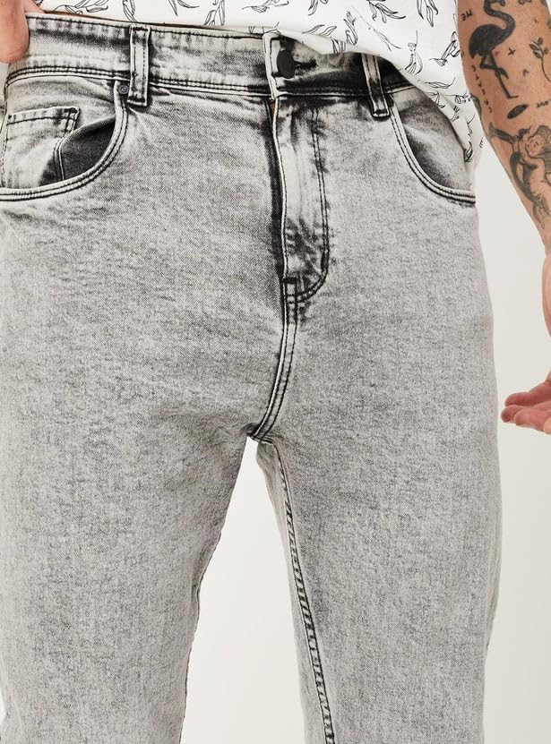 Image of Max Men's Carrot Fit Acid Washed Cotton Blend Jeans