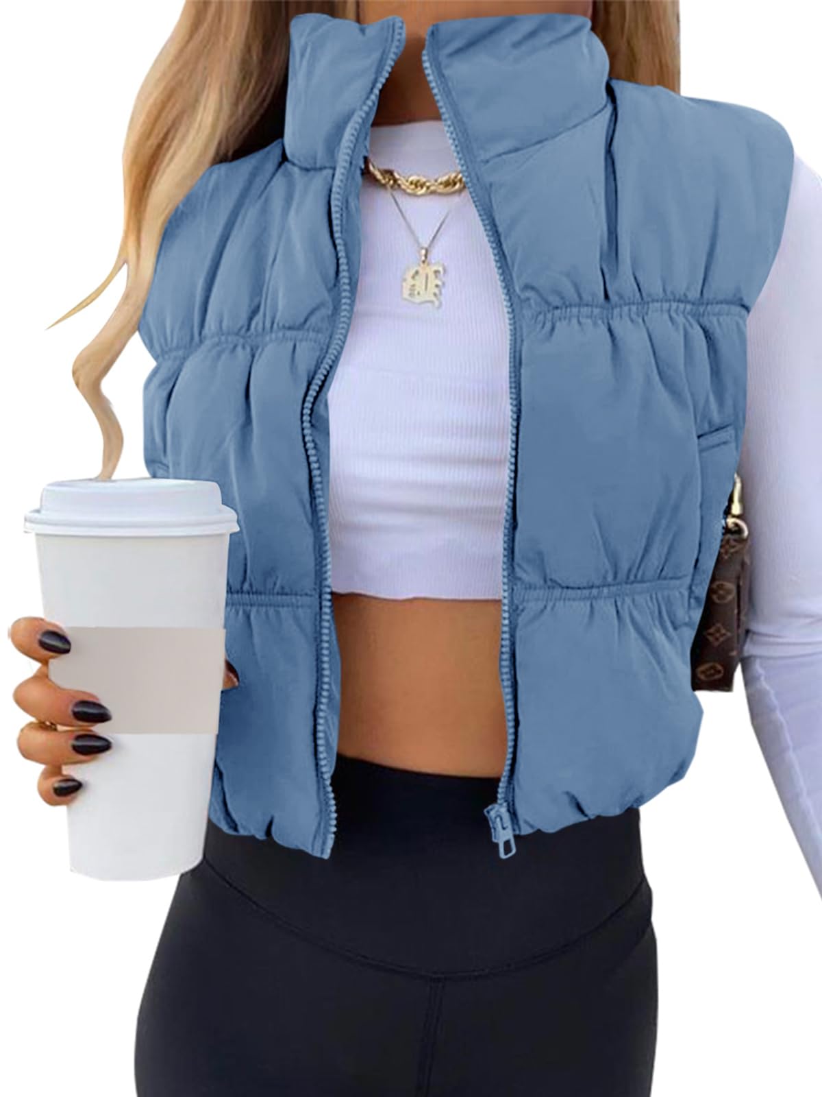 SySea Women's Crop Puffer Vest Zip Up Sleeveless Outerwear Padded Coat