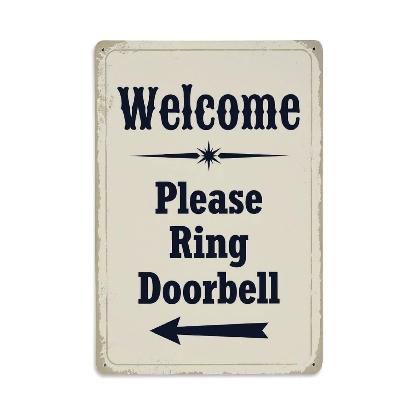 Vintage Welcome Please Ring Doorbell Arrow Star Metal Tin Sign