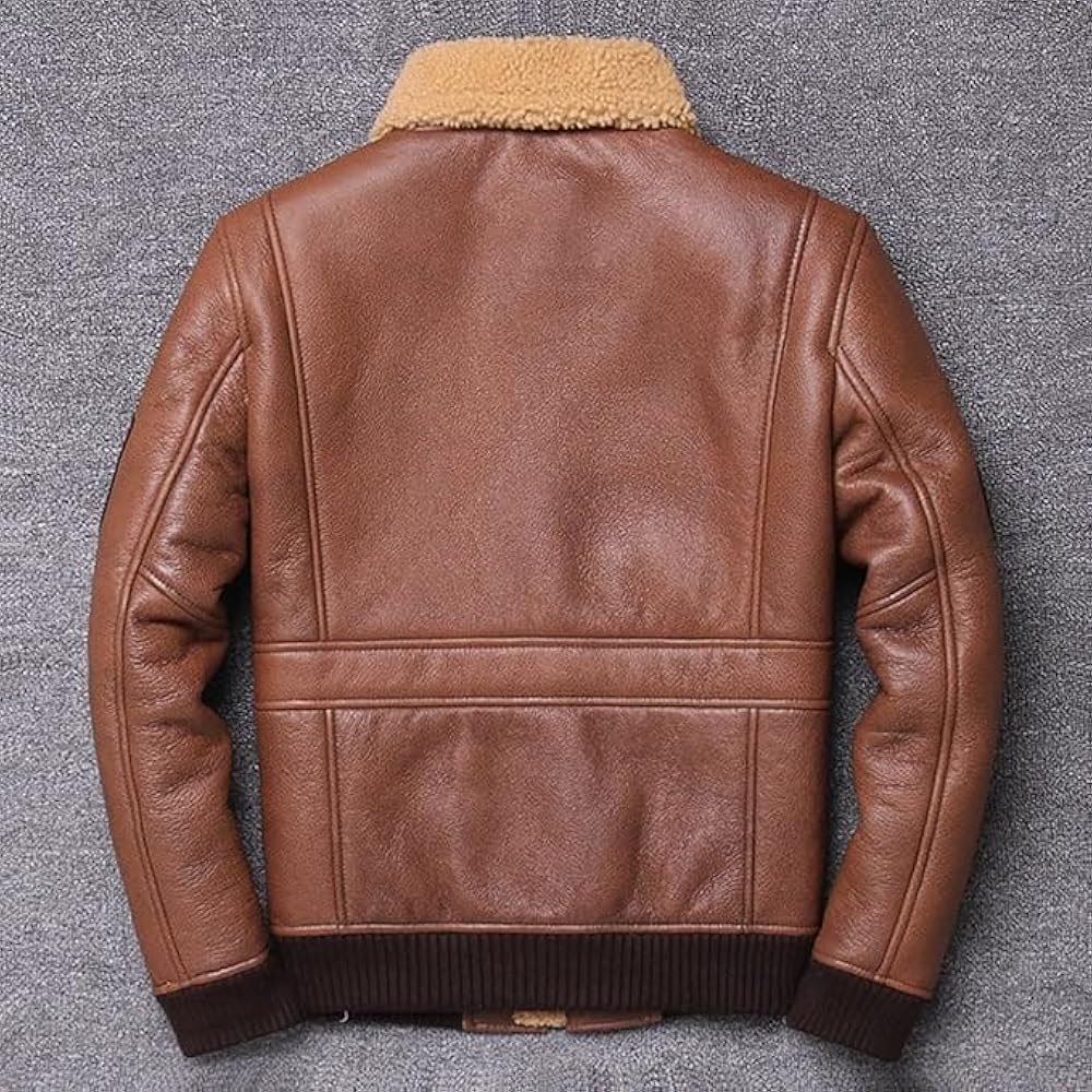 Men's Shearling-Lined Leather Bomber Jacket with Vintage