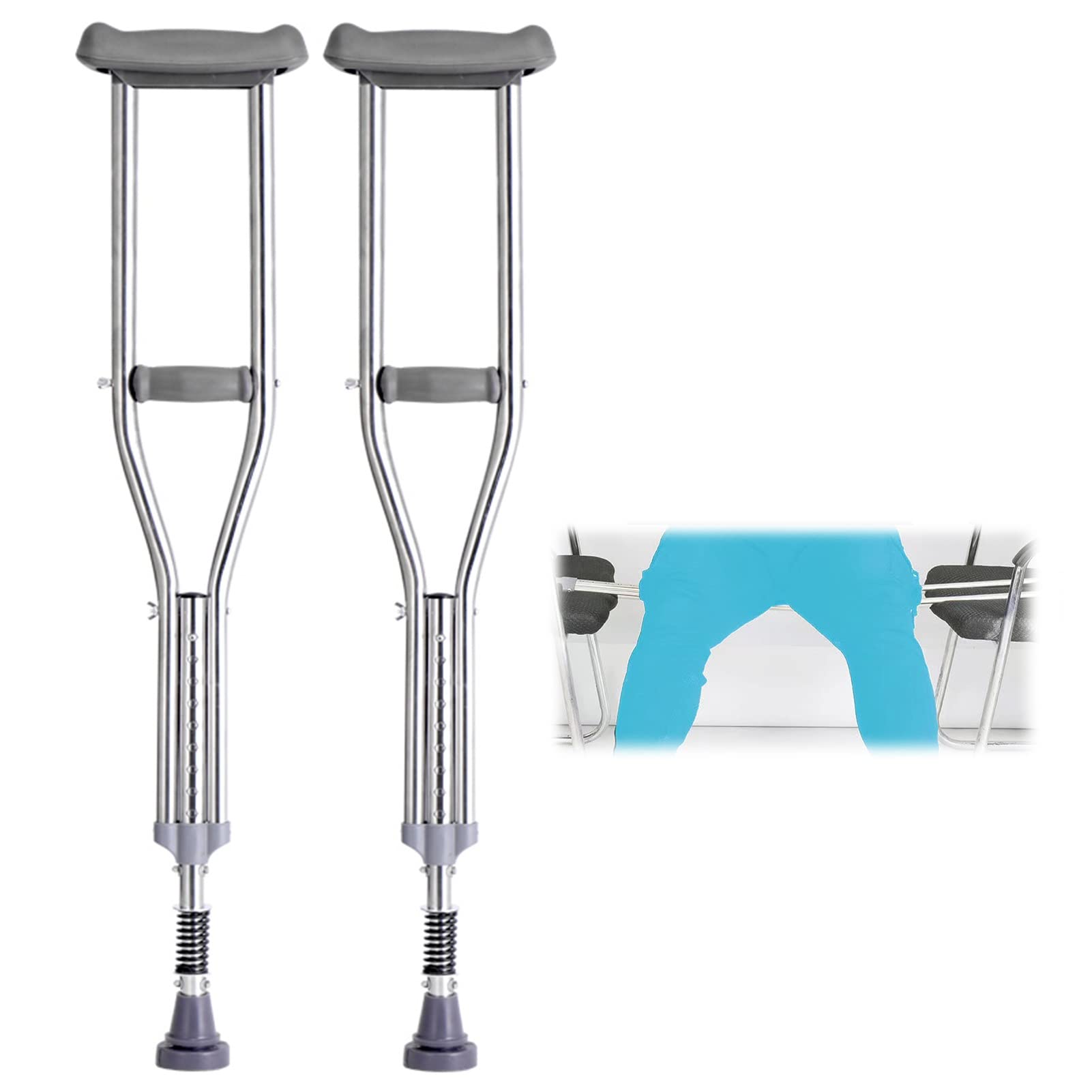 Muleta Axilar de Acero Inoxidable, Muletas para Caminar, Muletas Acolchadas con Resorte y Cómodas Almohadillas para Axilas, 1 Par (Size : M)