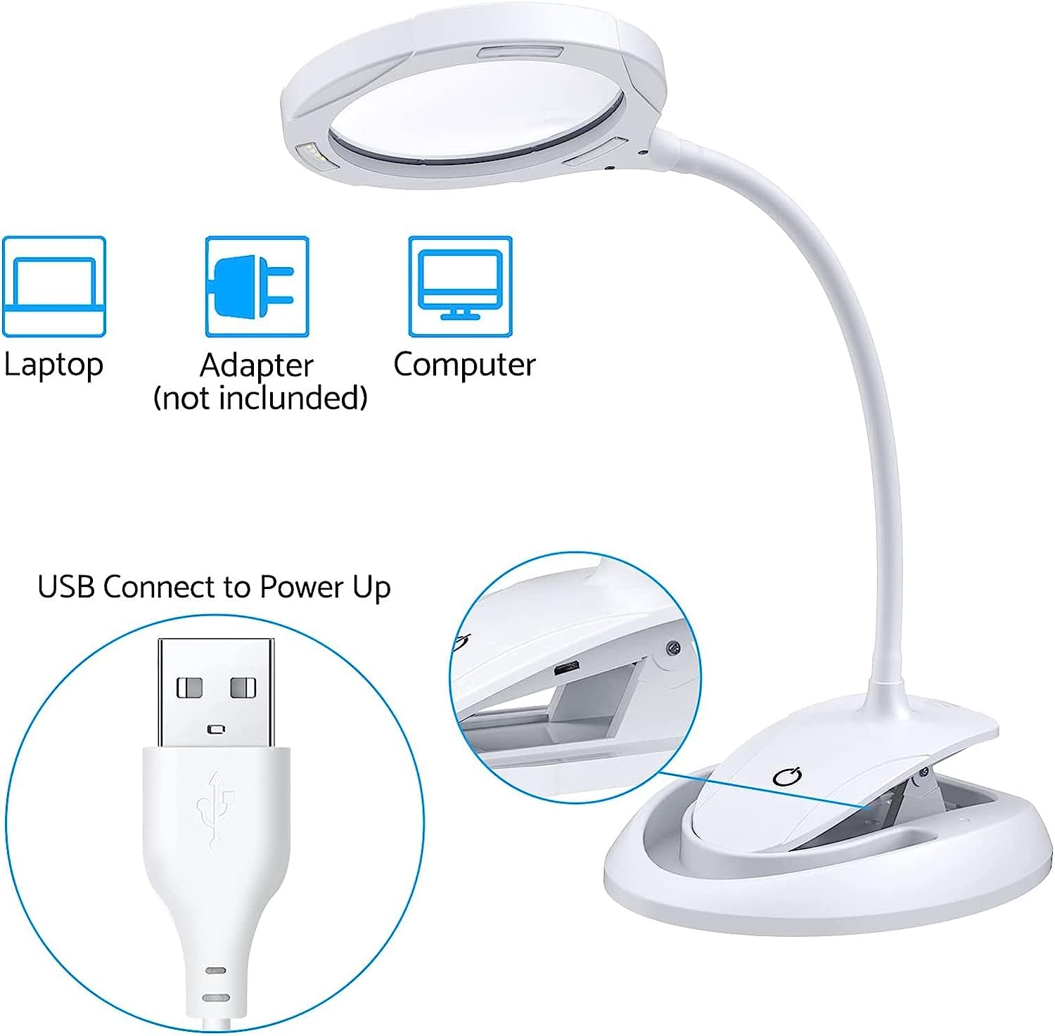 Lupa, Lampa Powiększająca 2 W 1, Lampa Biurkowa Ze Stojakiem I Zaciskiem, 5X 10X, Dioda Led Zasilana Przez Usb, Z 3 Regulowanymi Ustawieniami Światła Do Czytania, Hobby, Rzemiosła, Podwójnego Stołu W