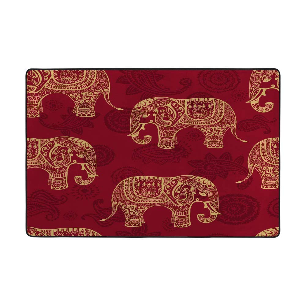 Tapis de sol motif éléphants indiens en velours corail antidérapant doux