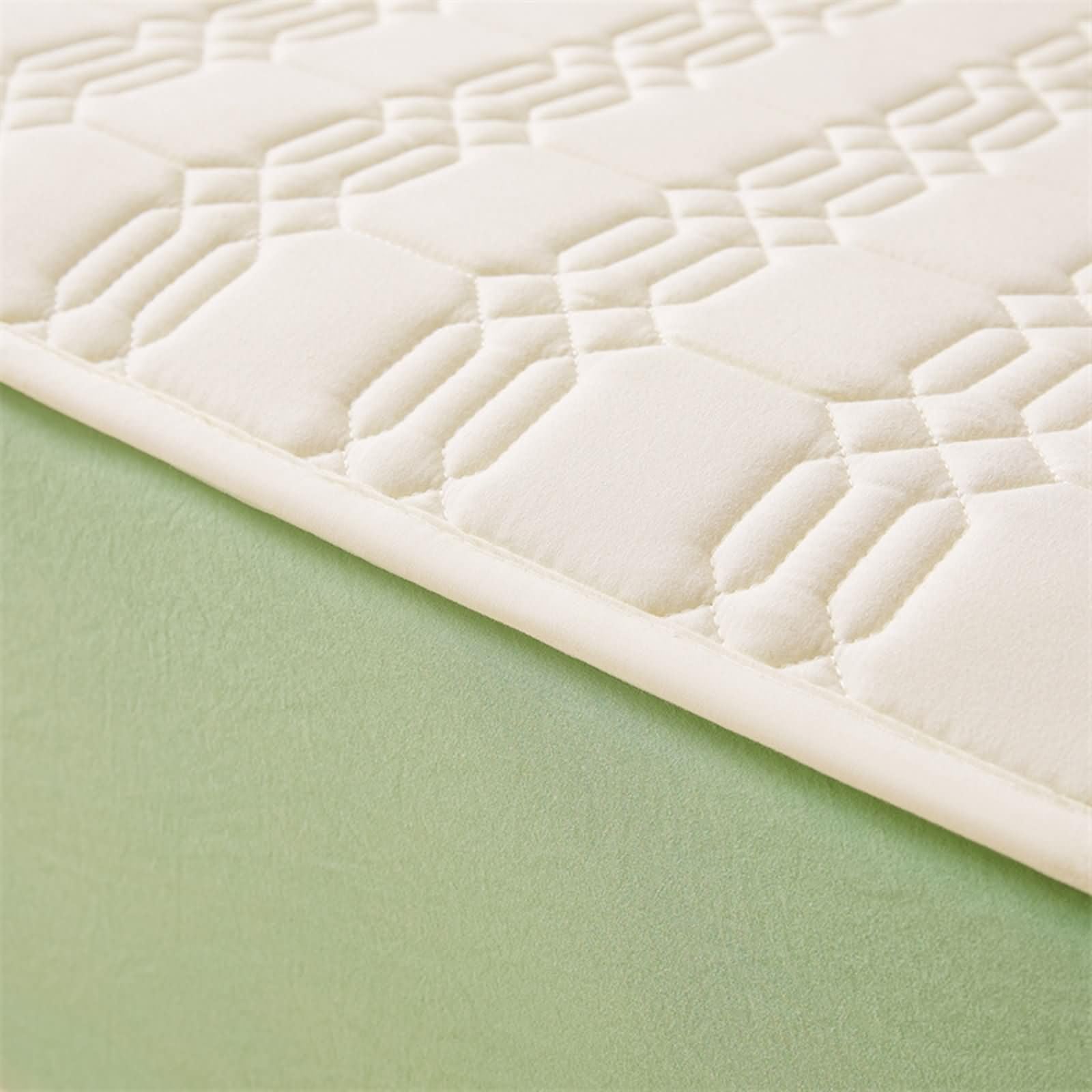 Sábana Bajera 200x220cm con 2 Fundas de Almohada 48x74cm - hasta 30cm - Beige Blanco Verde - Algodón - Sabanas Matrimonio Color Sólido