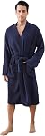 Mens Robes All-Season Waffle Lightweight Spa Knit Shawl Bathrobe Soft Knee Length Sleepwear