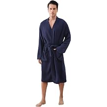 Mens Robes Waffle Lightweight Spa Knit Shawl Hotel Bathrobe Summer Soft Knee Length Sleepwear
