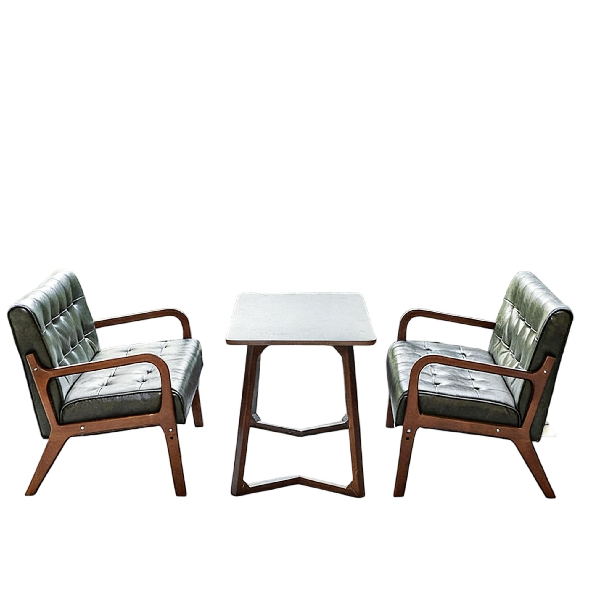 Vintage Faux Leather Sofa &amp; Coffee Table Set, 2-4-Seater Seating Mid-Century Modern Solid Loveseat Upholstered Couch(4)