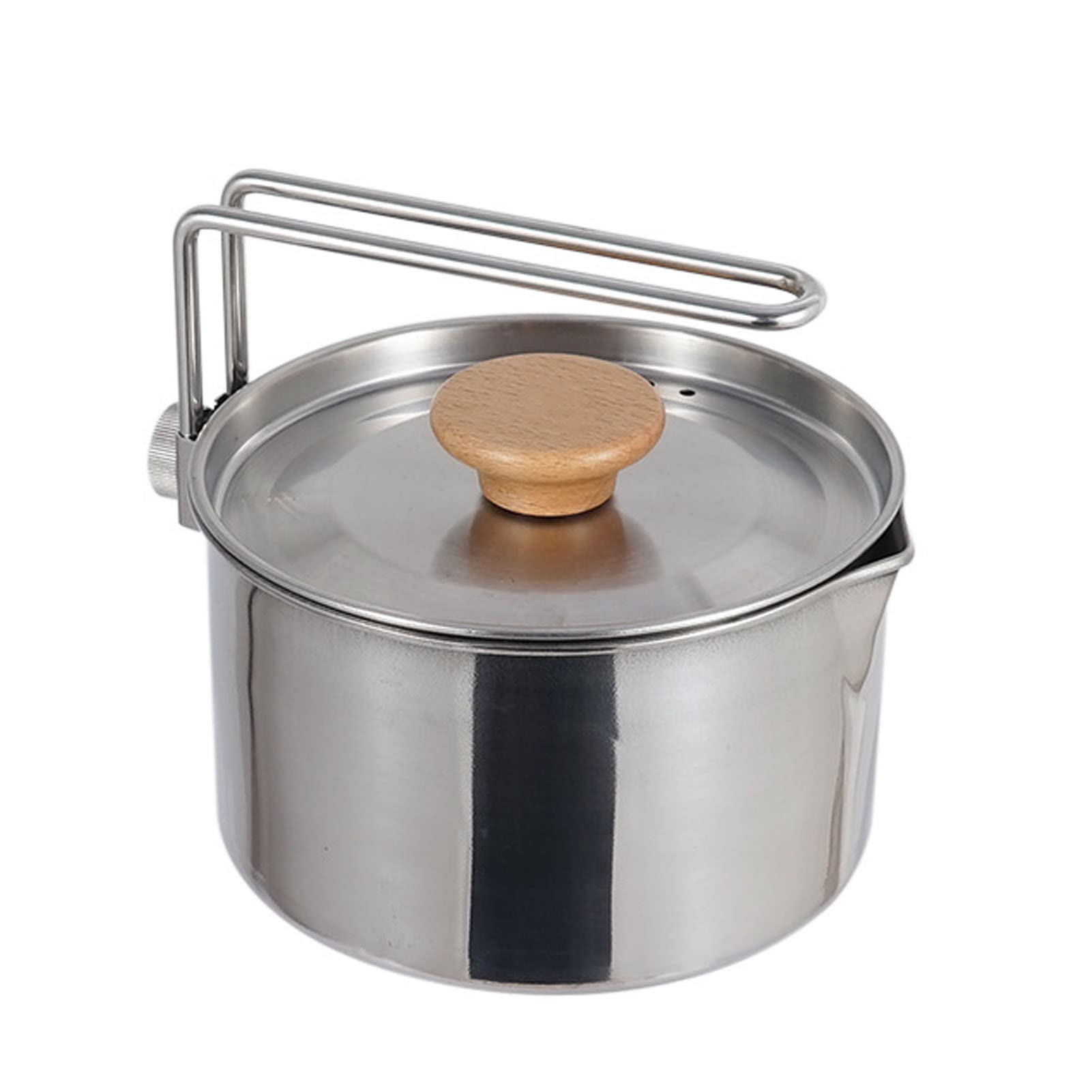 Camping Kettle for Boiling Water,304 Stainless Steel Camping Pot with Lid and Removable Foldable Handle,Travel Tea Kettle for Outdoor Hiking Cooking Backpacking