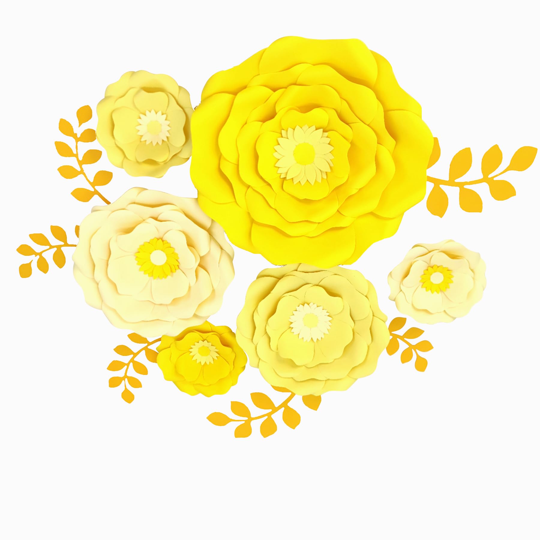 Mybbshower 14 inch Yellow Paper Flower with Leaf for Wedding Party Backdrop Nursery Wall Home Decor Birthday Baby Shower Bee Sunflower Lemon Party Supplies Pack of 6
