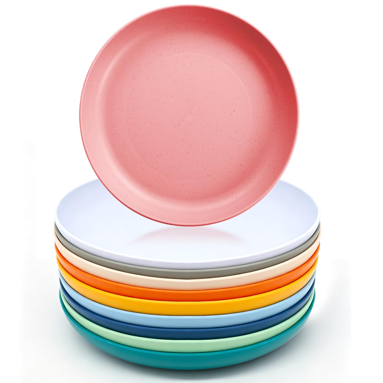 Solivive 10-Piece Plastic Plates Set, 23cm Deep Dinner Plates, 10 Colors