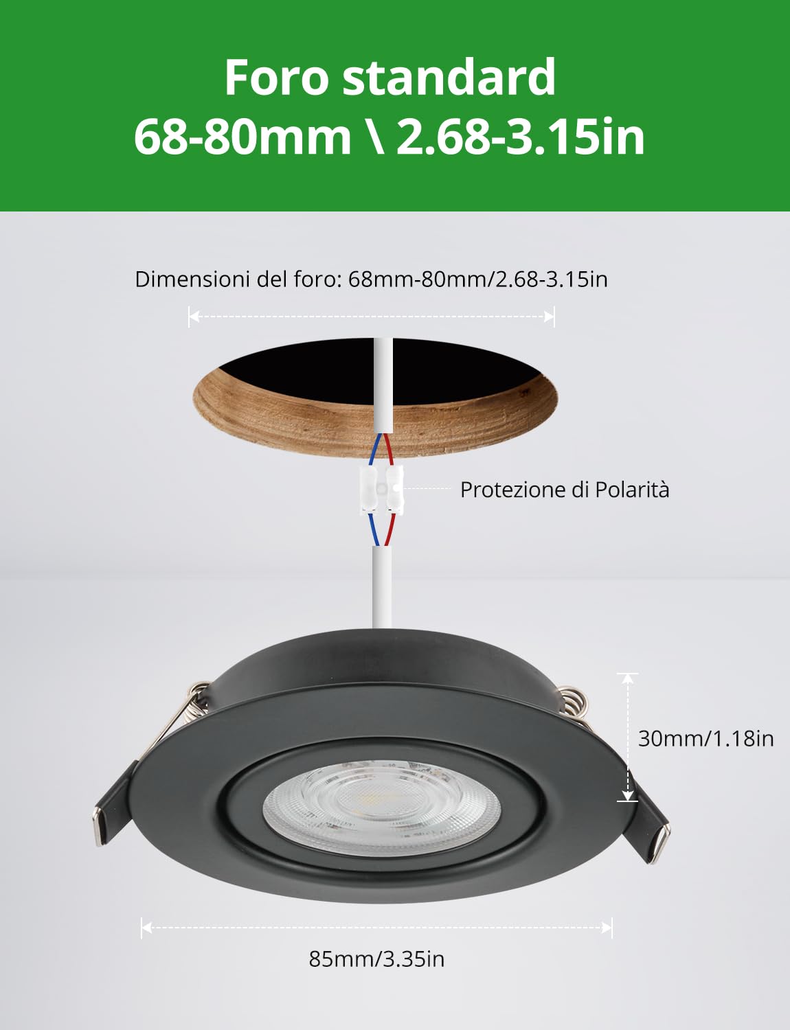 HOMEOW Faretti Led Soffitto da Incasso per Cartongesso Dimmerabile Luci 220V Nero Bagno 6W IP44, Faretto Foro Ø68mm - 80mm 600LM per Cucina, Luce Calda Naturale Fredda, Set di 10