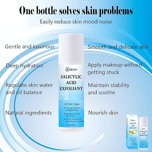 Miniatura 6 de BHA - Exfoliante líquido de ácido salicílico, tóner hidratante de ácido salicílico con vitamina E, hialuronato de sodio para puntos negros, poros