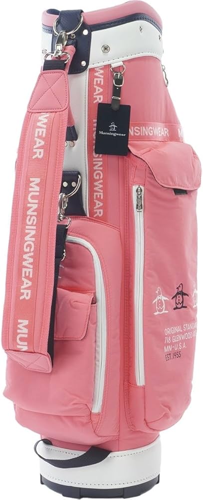 Munsingwear キャディバッグ ホワイト/レッド Munsingwear 合皮素材フラッグ飛び柄キャディバッグ（レディース