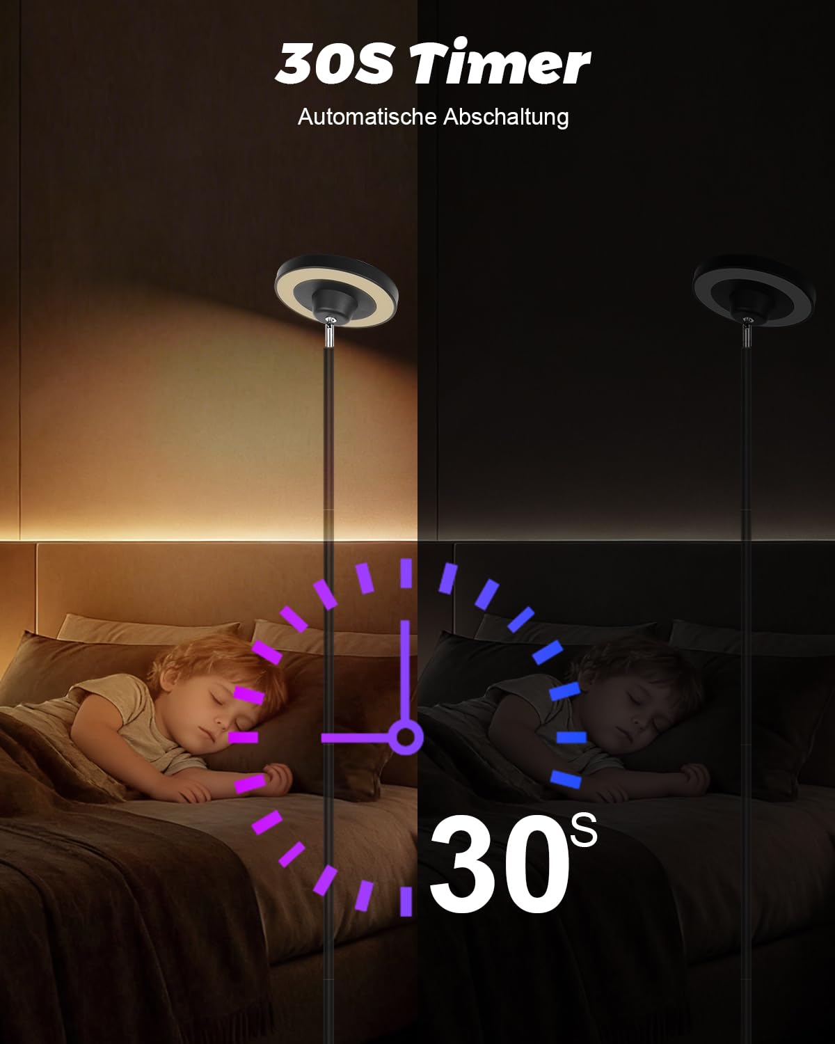 LED Deckenfluter mit Wasserwellen-Projektor, 24W Stehlampe Wohnzimmer Dimmbar, RGB Ambientebeleuchtung, 2700-6500K, Fernbedienung, Moderne Stehleuchte für Schlafzimmer Gaming Zimmer Wohnzimmer