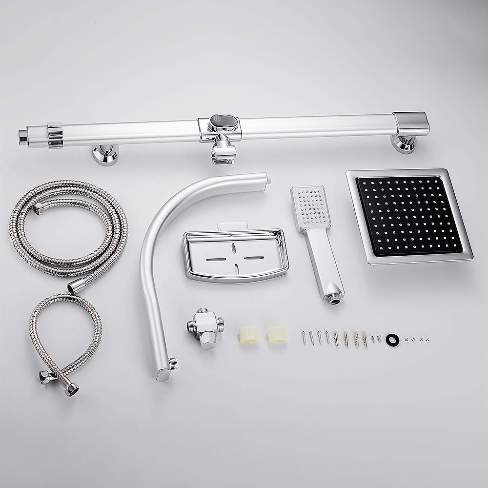 Colonne de Douche avec Barre de Douche 106 cm(41,73''), Colonne Douche sans Mitigeur, avec Pommeau de Douche et Douchette, Argenté