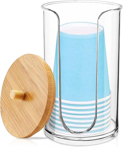 Dispensador de tazas de baño, duradero y transparente, dispensador de vasos de papel pequeño para encimeras de tocador de baño, mesa de maquillaje