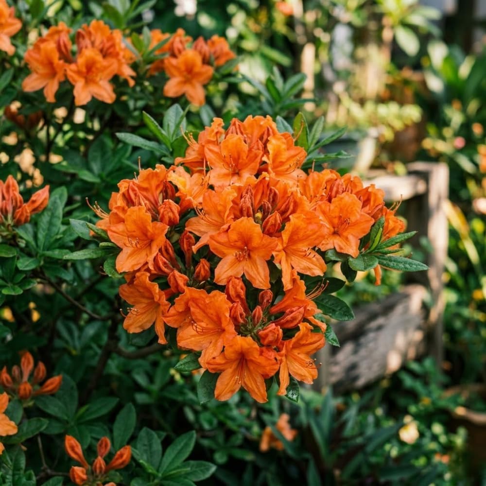 Orange Azalea Live Plant, Live Azalea Plants, Flowering Shrub with Vibrant Red Blooms, 4-7 Inches Tall in 4 Inch Pot