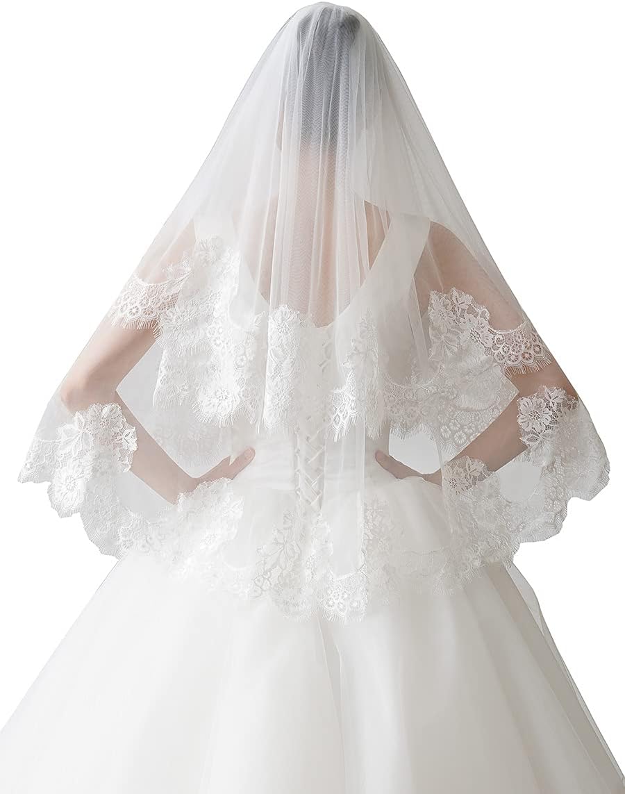 EllieHouse 2 Tier Fingertip Length Wedding Bridal Veil With Comb X30