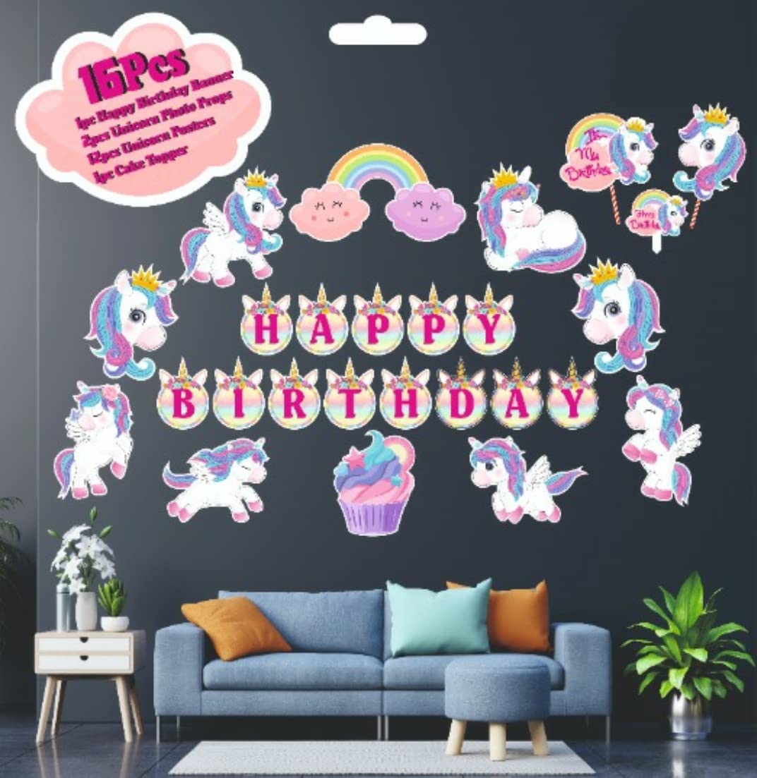 Atpata Funky Unicorn Theme Birthday Party Balloons, Decorations and Party Supplies (Unicorn Banner Cutouts)