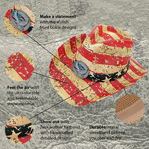 Image of SILVERFEVER Straw Cowboy Hat Cowgirl Hats Men Women Sun Hat Sombreros Vagueros Classic Western Accents Sombreros