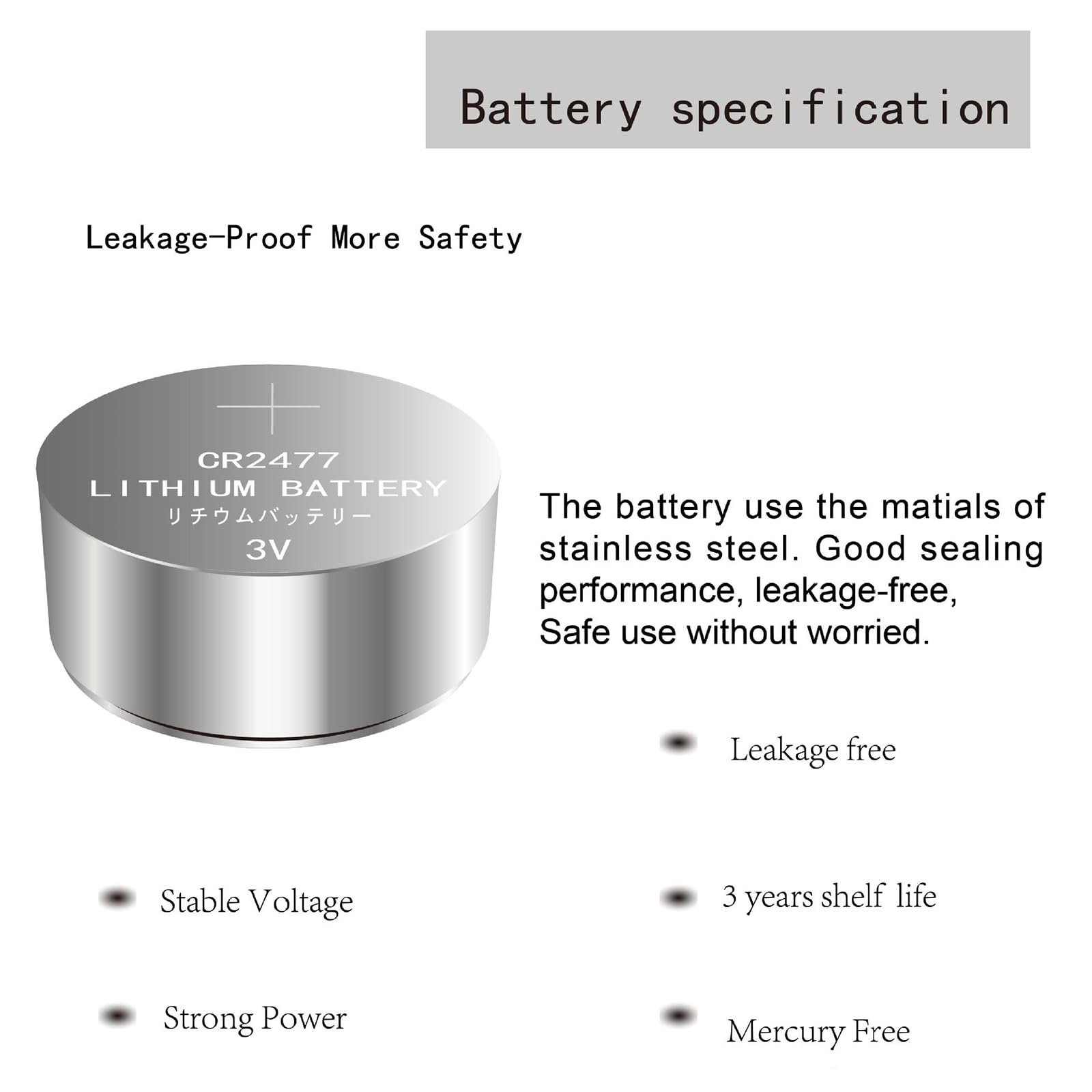 Juego de pilas de botón estables de 950 mAh 3 V CR2477 para relojes electrónicos, batería segura