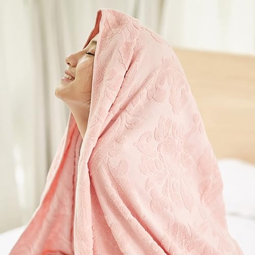 Miniatura 4 de ZZenSmot Manta de toalla de algodón tallada ultra suave y cómoda para todas las estaciones, color rosa, 79 x 87 pulgadas