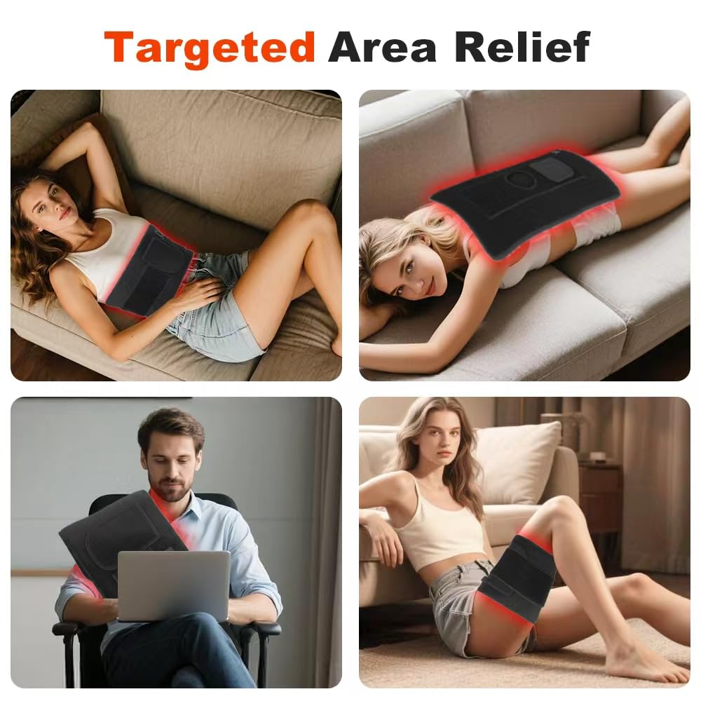 Terapia de luz roja para cuerpo con stent, almohadilla de terapia de luz roja de 22.6 x 9.6 pulgadas con envoltura para cinturón, 168 LED 2 en 1 (660 nm y 850 nm), temporizador ajustable e intensidad