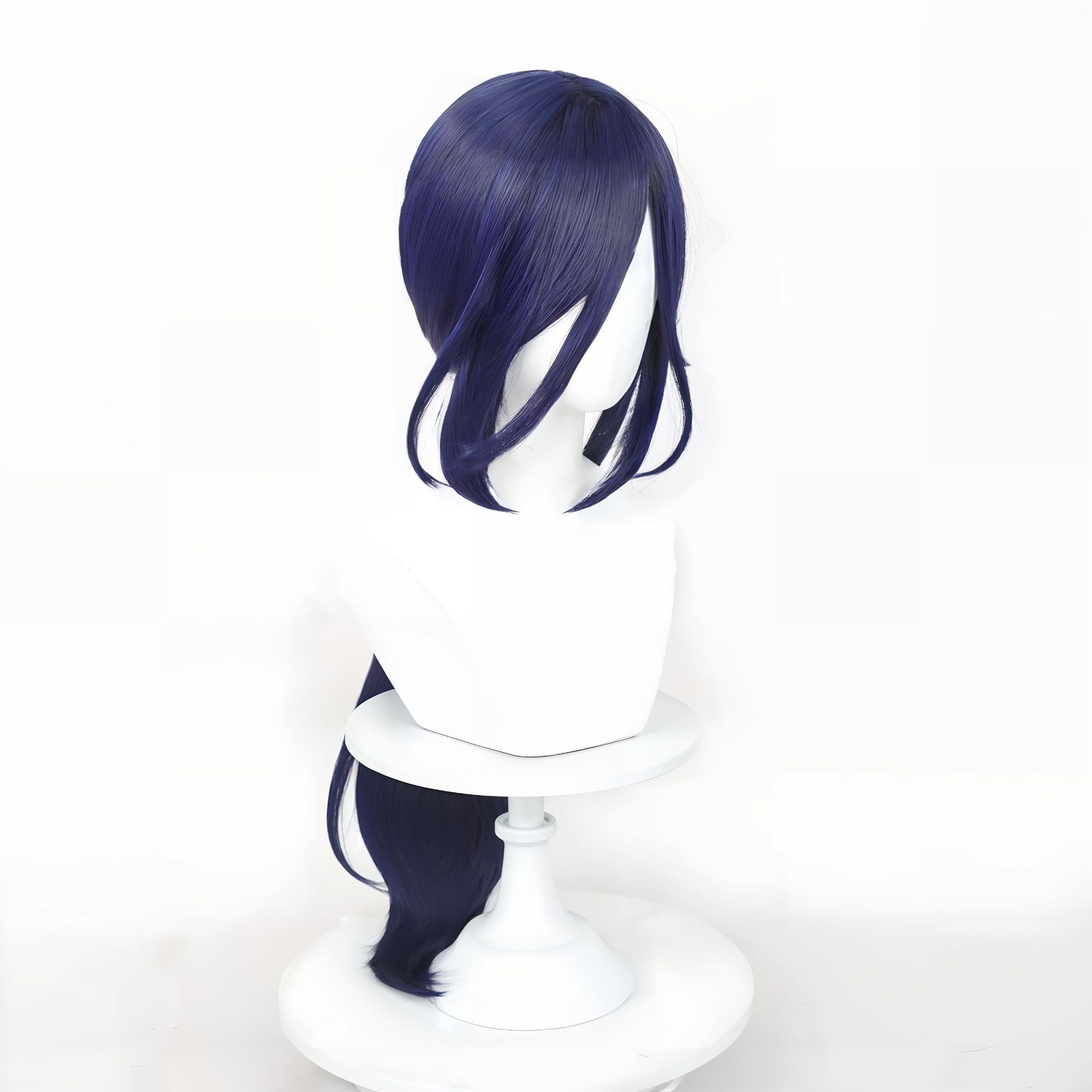 Long Blue Straight with Ponytail Bangs Heat Resistant Synthetic Hair for Woman Comic Con Cos Anime Halloween Replacement Wigs - Image 3