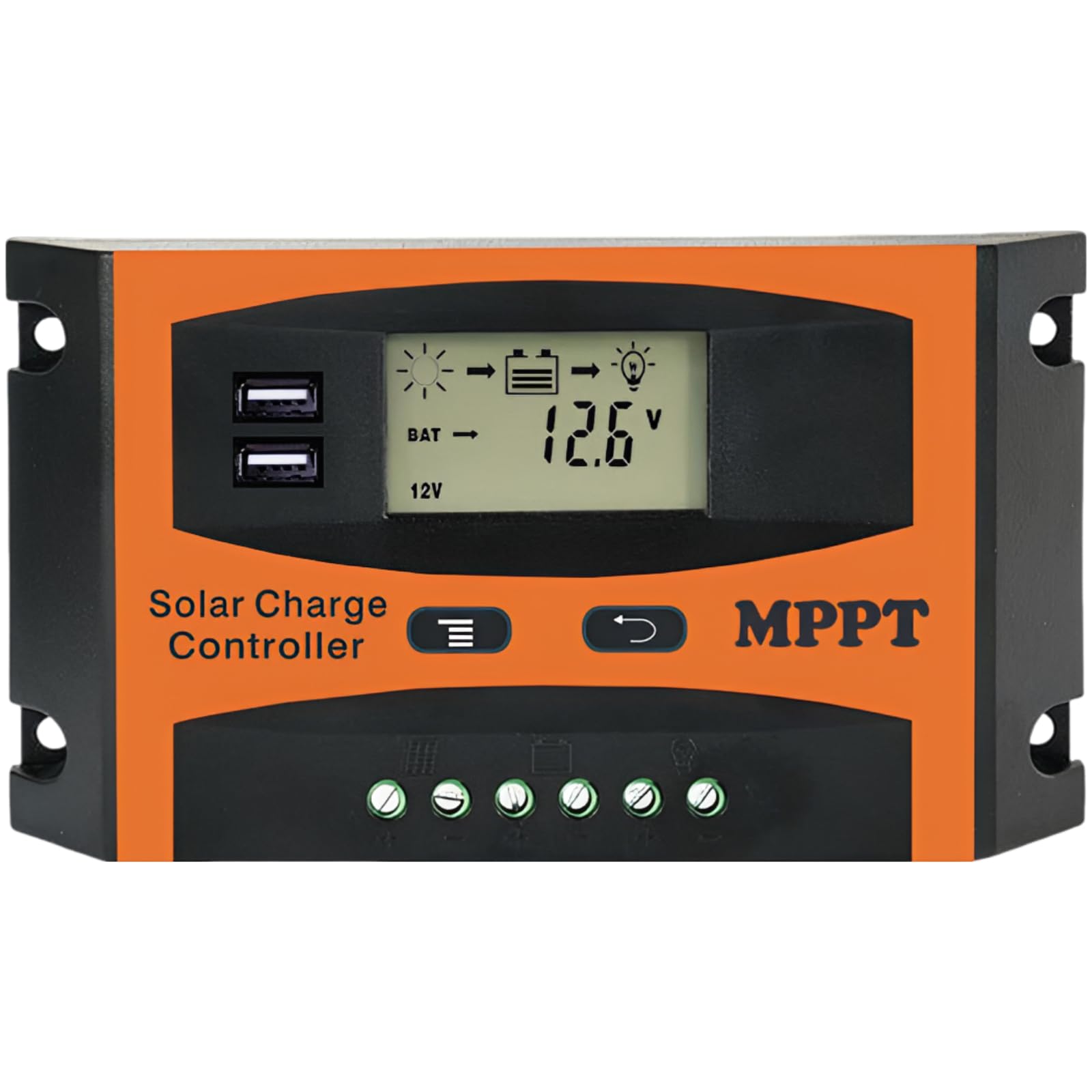 Kontroler ładowania słonecznego 30 A, inteligentny regulator z podwójnym portem USB, wyświetlacz LCD, automatyczna adaptacja 12 V 24 V, wiele zabezpieczeń, do systemu Off-Grid, 5,3 x 4,1 x 2,3 cm
