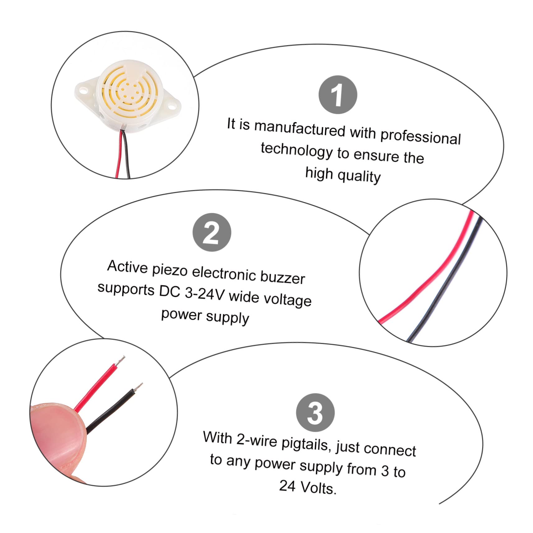 Cabilock Plastic Electronic Buzzer -24v Voltage Piezo Buzzer Alarm Backup Alarm Beeper Industrial Use