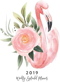 2019 Weekly Splendid Planner, Weekly & Monthly 12 Months, January - December 2019: Beautiful Flamingo Watercolor & Pink Peonies Dated Calendar Schedule Book