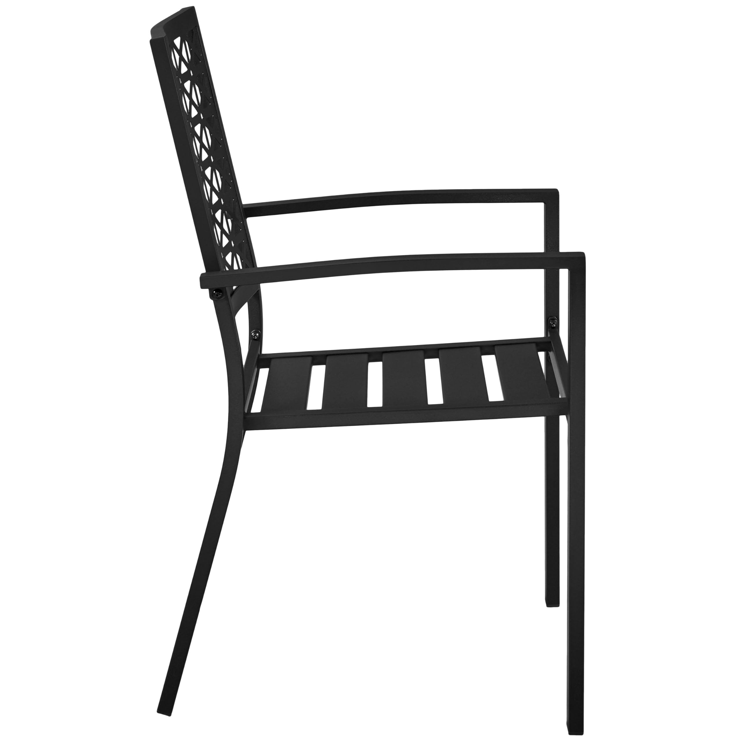 Yaheetech Set di 2 Sedie da Pranzo da Giardino Esterno Impilabili in Metallo con Braccioli e Schienale Moderno Prato Veranda Cortile Piscina Balcone Nero 58 × 59,5 × 89 cm
