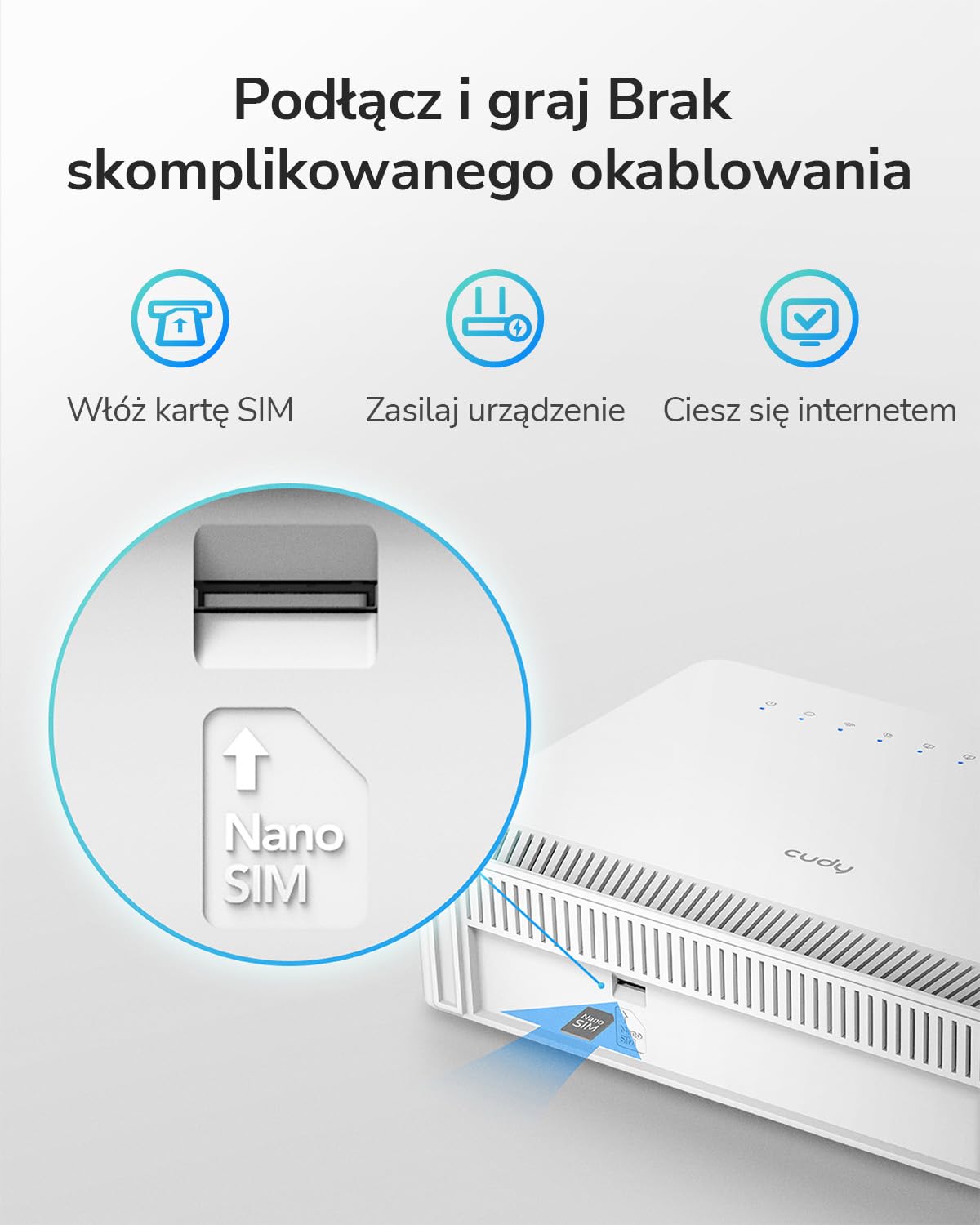 Cudy N300 WiFi Odblokowany Modem 4G LTE Router z Gniazdem Karty SIM, WiFi 300Mbps, Cat4, Anteny Wewnętrzne o Dużym Wzmocnieniu, VPN, Plug and Play, LT400E