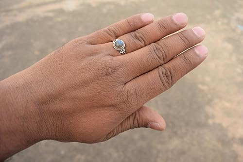Blue Chalcedony Stone Ring, Handmade 925 Sterling Silver Rings for Women Girls, Natural Gemstone Ring US size 6 Solitaire Ring, Round Stone Ring,