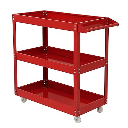 INDIDECOR 55747 Bar Trolley On Wheels 2 Tier Red Color Beauty Salon Rolling Trolley, Hospital/Dental Clinic Medical Equipment Cart, Universal Brake Wheel, 50 kg Capacity - Red Color