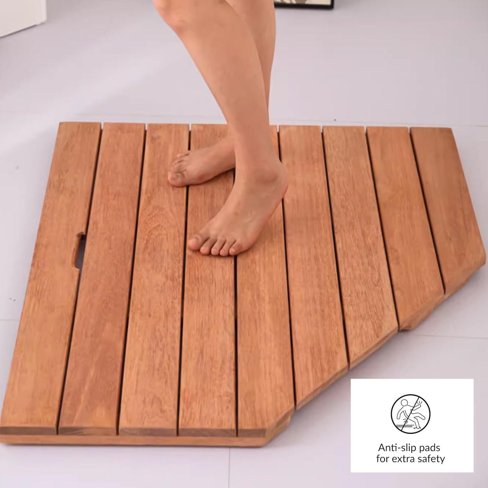 Pedana Doccia Legno，Pedana Doccia in bambù, Tappetino Antiscivolo for la Vasca e la Sauna, Interno e Esterno, Naturale，pedana Legno Doccia，Tappetino Doccia in bambù(W60xL60cm/W24xL24in)