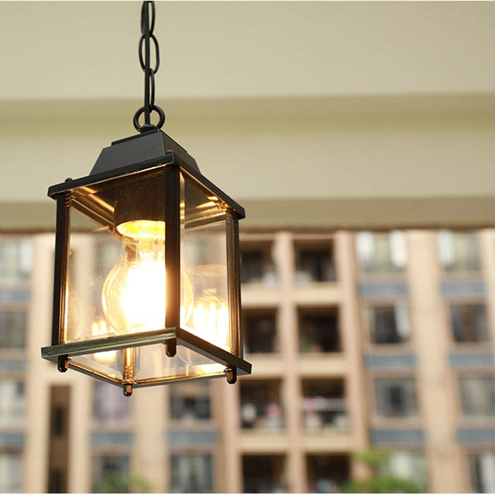 Mengjay E27 Lampes Suspendues Lampe Pendentif Extérieure Noir Rétro IP44 Vintage Industriel Fer Plafonnier Éclairage Imperméable À La Pluie Pavillon Villa Loft Lustre Lumière Extérieure (A)
