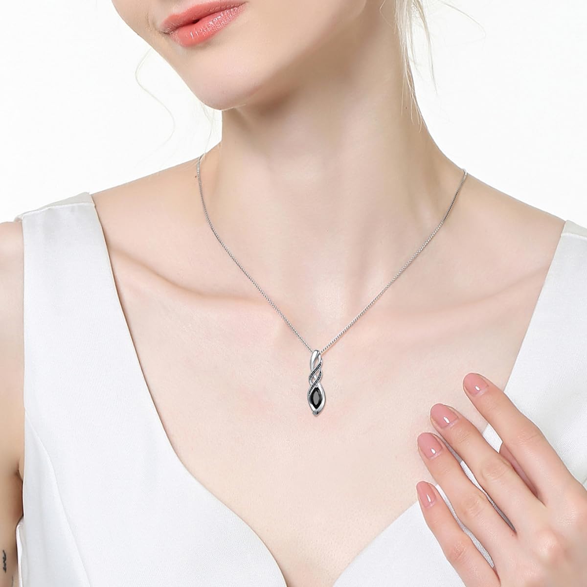 Vintage Infinity Birthstone Necklace 925 Sterling Silver 10 * 5mm Marquise Cut Birthstone Pendant Necklace with 18+2 inch Chain for Women - Image 2