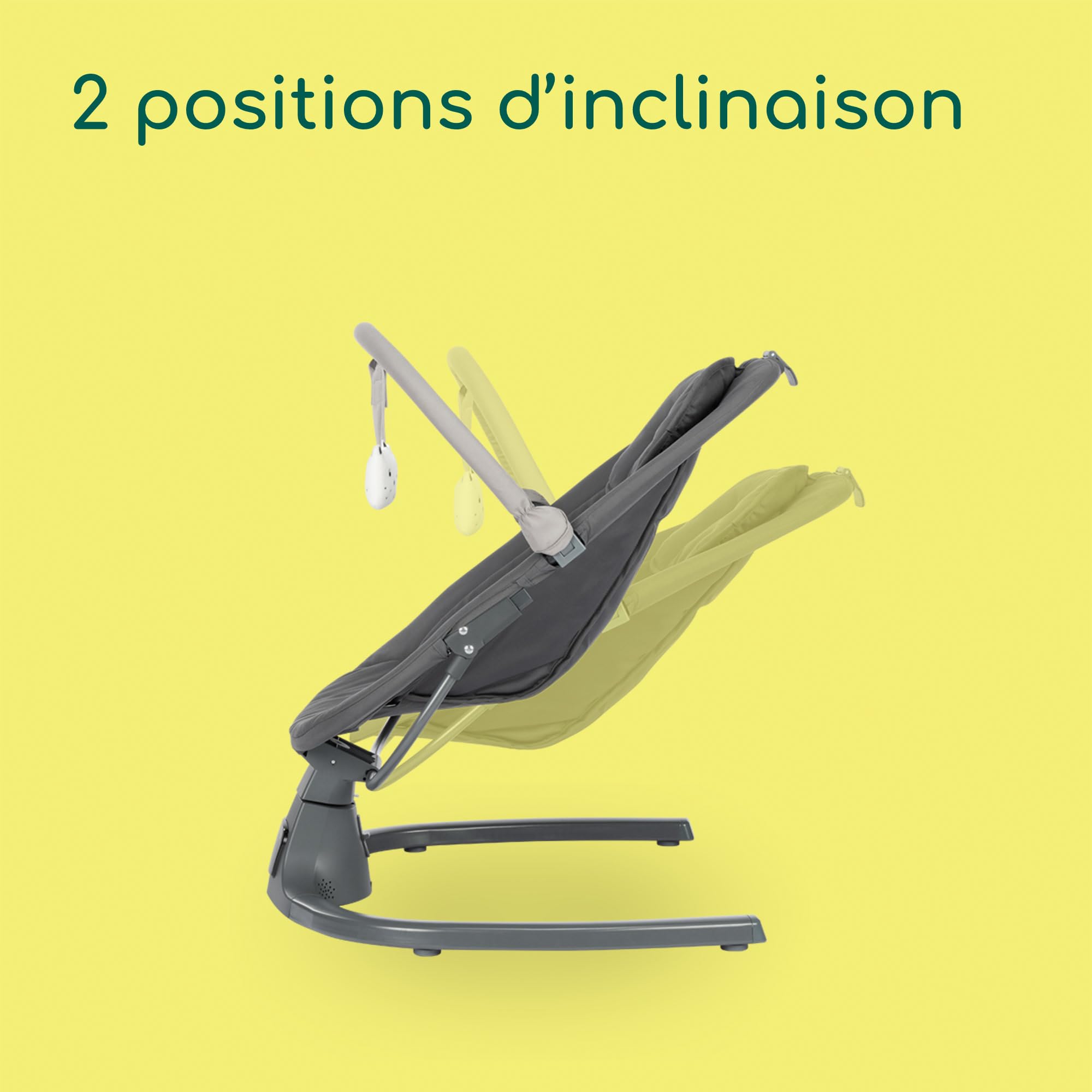 Bebeconfort Jolana, balancelle bébé électrique, 0-6 mois (9 kg), détection de mouvement, 12 chansons, 5 sons naturels, dossier réglable, 2 positions d’inclinaison, Tinted Graphite