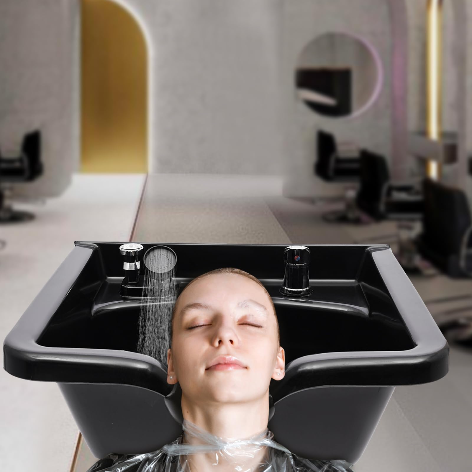 Schwarz Friseur Waschbecken Mobiles Haarwaschbecken Head Spa Friseurwaschbecken Salon Shampoo Friseurbecken Verbreitet Im Kosmetiksalon Oder Bad, Zu Hause Oder Oder Im Badezimmer