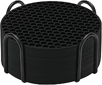 TWTLi Black Silicone Coasters Set of 8 with Holder - Heat-Resistant, Dishwasher Safe for Drinks, Anti-Slip Table Protection