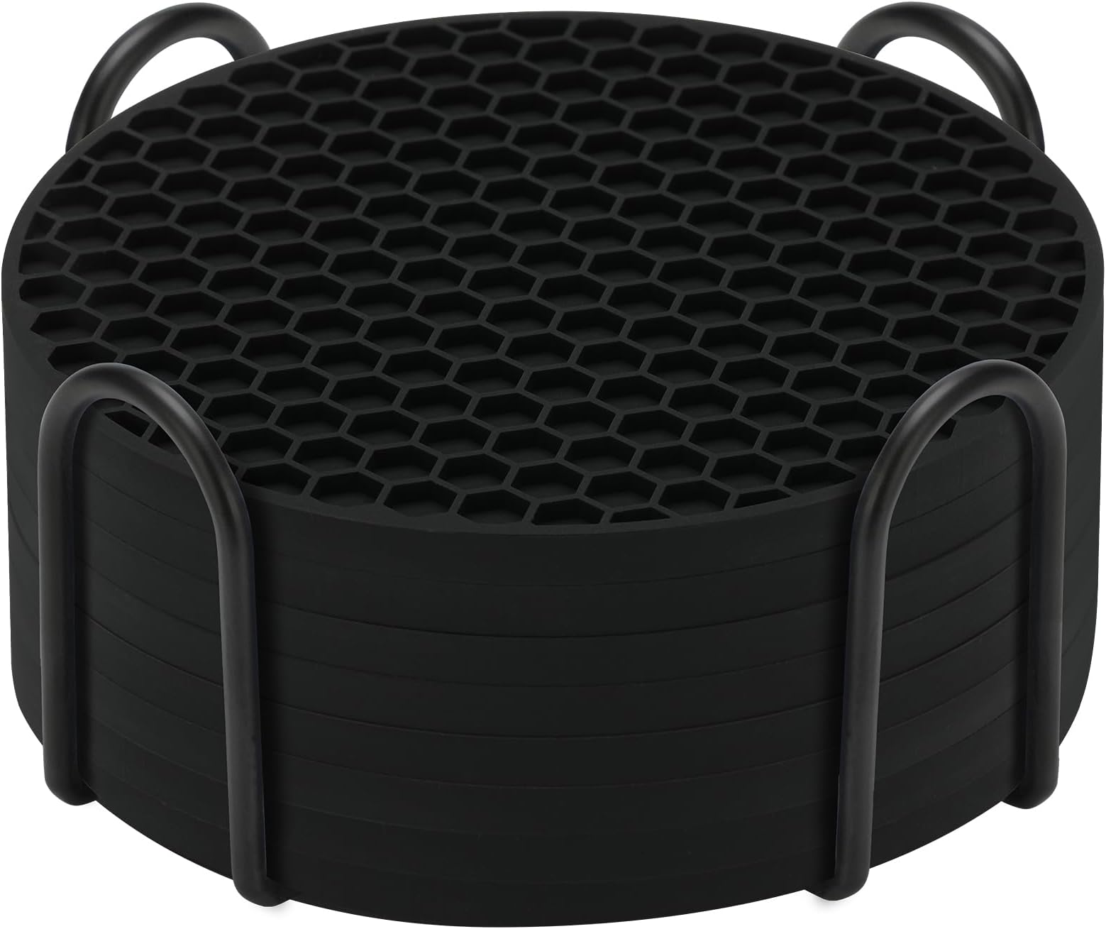 TWTLi Silicone Coasters Set of 8 with Holder,Coasters for Drinks,Beer,Coffee Coasters,Suitable for Kinds Cups,Hot or Cold,Anti-SLI,Non-Stick,Anti-Overflow Tabletop Protection and Decor (8 Pcs, Black)