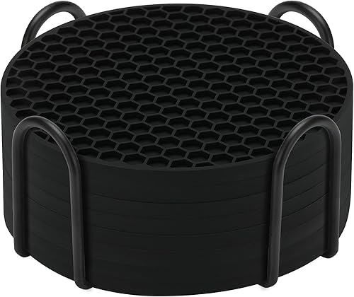 Juego de 8 posavasos de silicona con soporte, posavasos para bebidas, cerveza, café, adecuados para tipos de tazas, calientes o fríos,