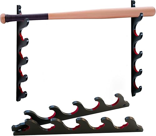 Miniatura 4 de FOXSMZZ Estante de exhibición de bates de béisbol, soporte para bates de sóftbol para exhibición horizontal, estante de madera para murciélagos para