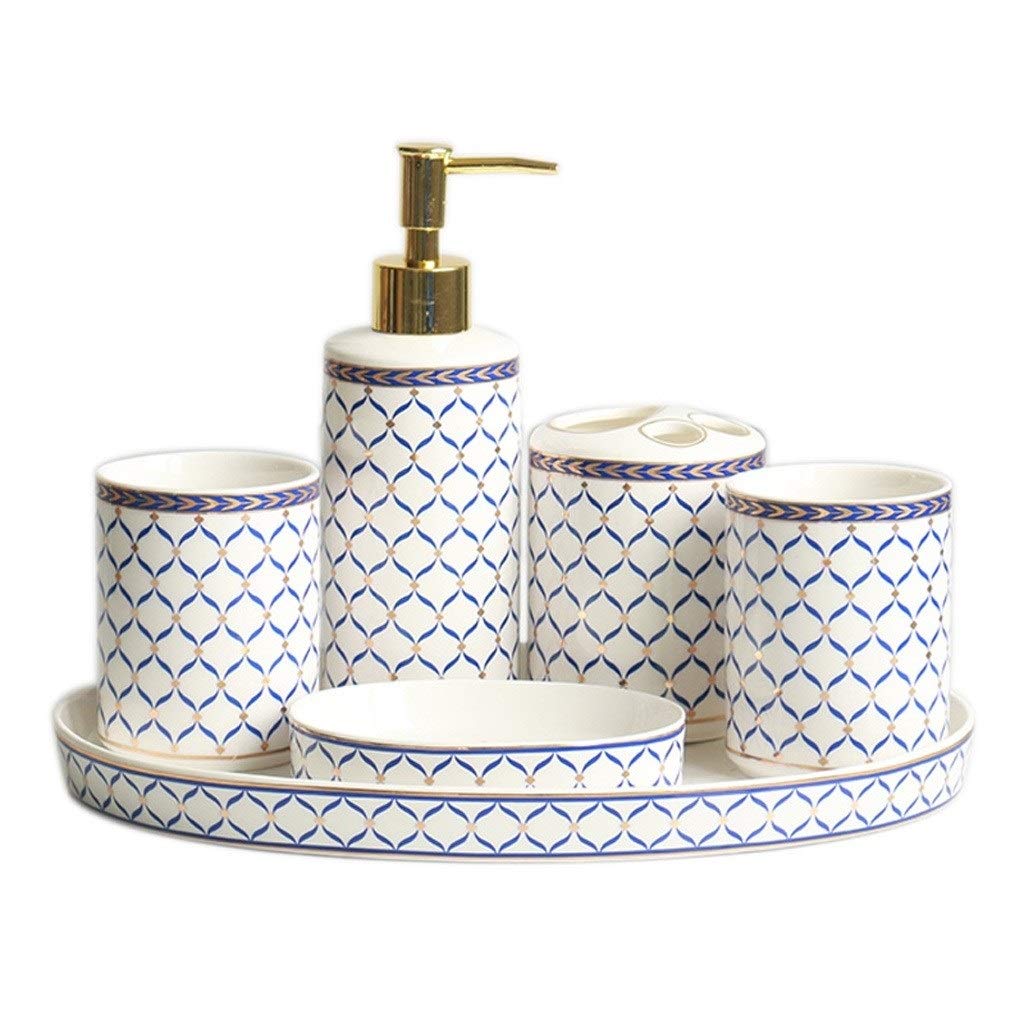 Dozownik mydła/dozownik mydła do mydła 6-częściowy artykuły gospodarstwa domowego Ceramiczne zestaw akcesoriów łazienkowych, w tym dozownik mydła Uchwyt do szczoteczki do zębów Kubek mydła i praktyczn