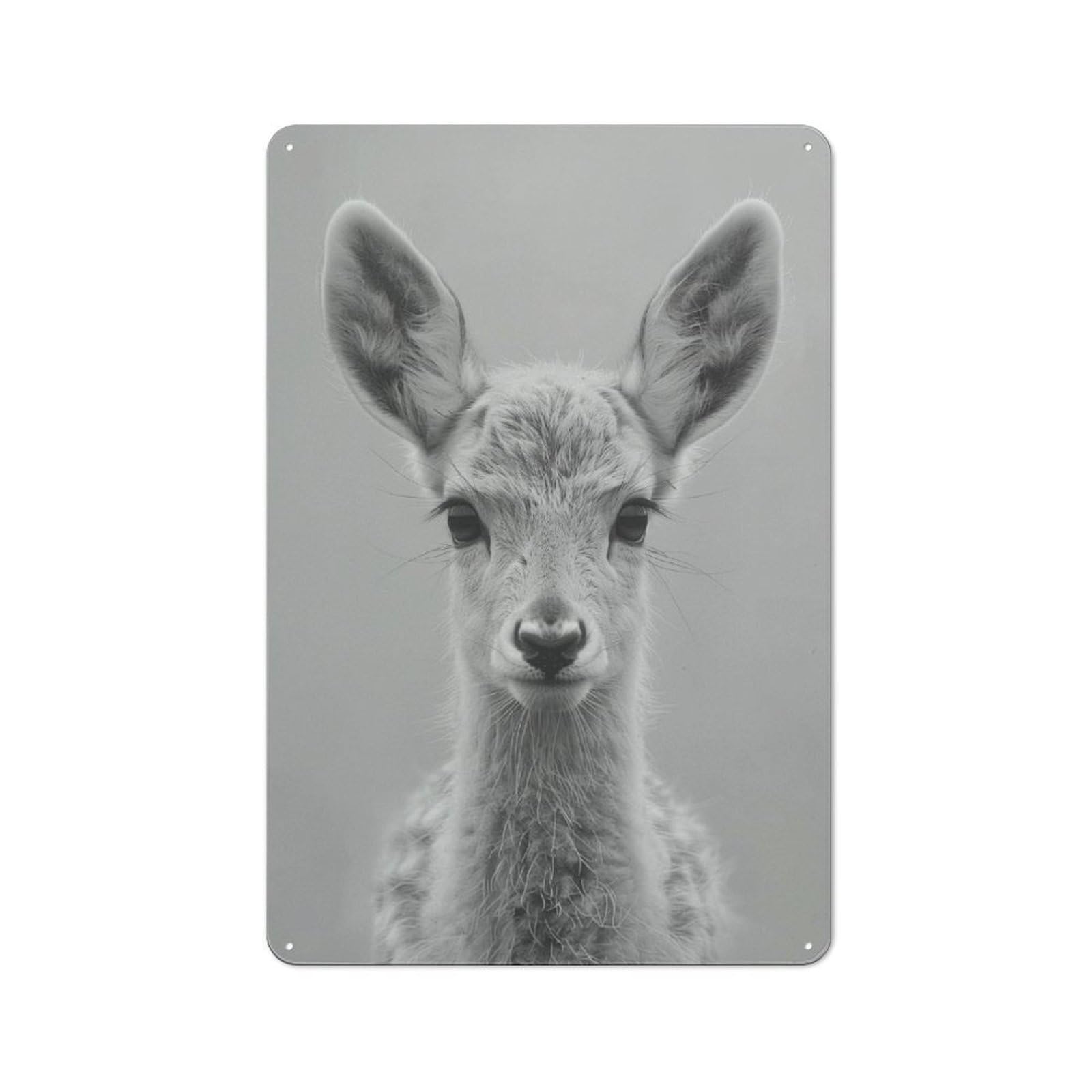 Junmoney Monochrome Deer Portrait Retro Metal Wall Sign 30X20cm Featuring For Hallway Wall, For Garage, Workshop And Man Cave Decoration